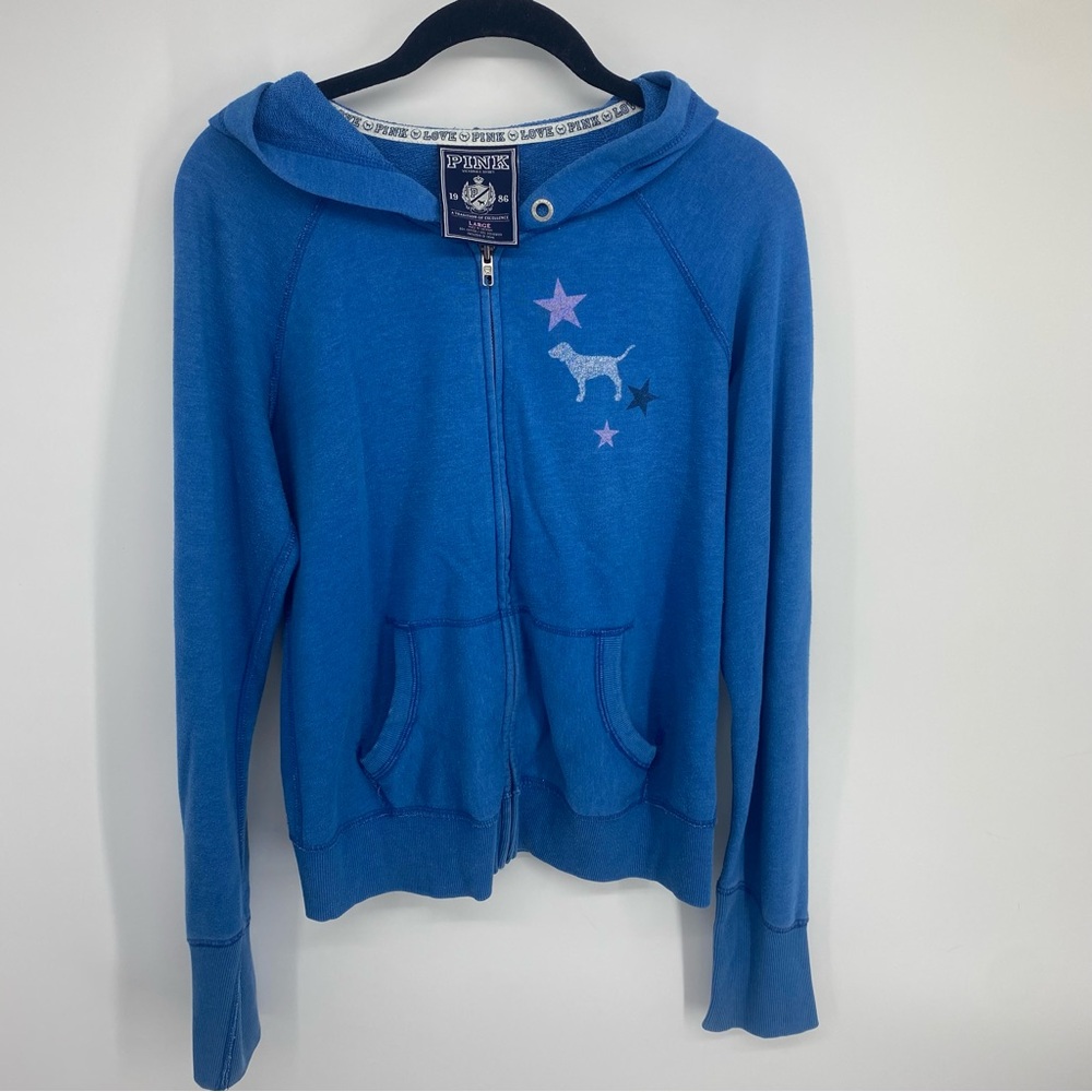 Victoria's Secret Blue Hoodie with Star Accents Size L